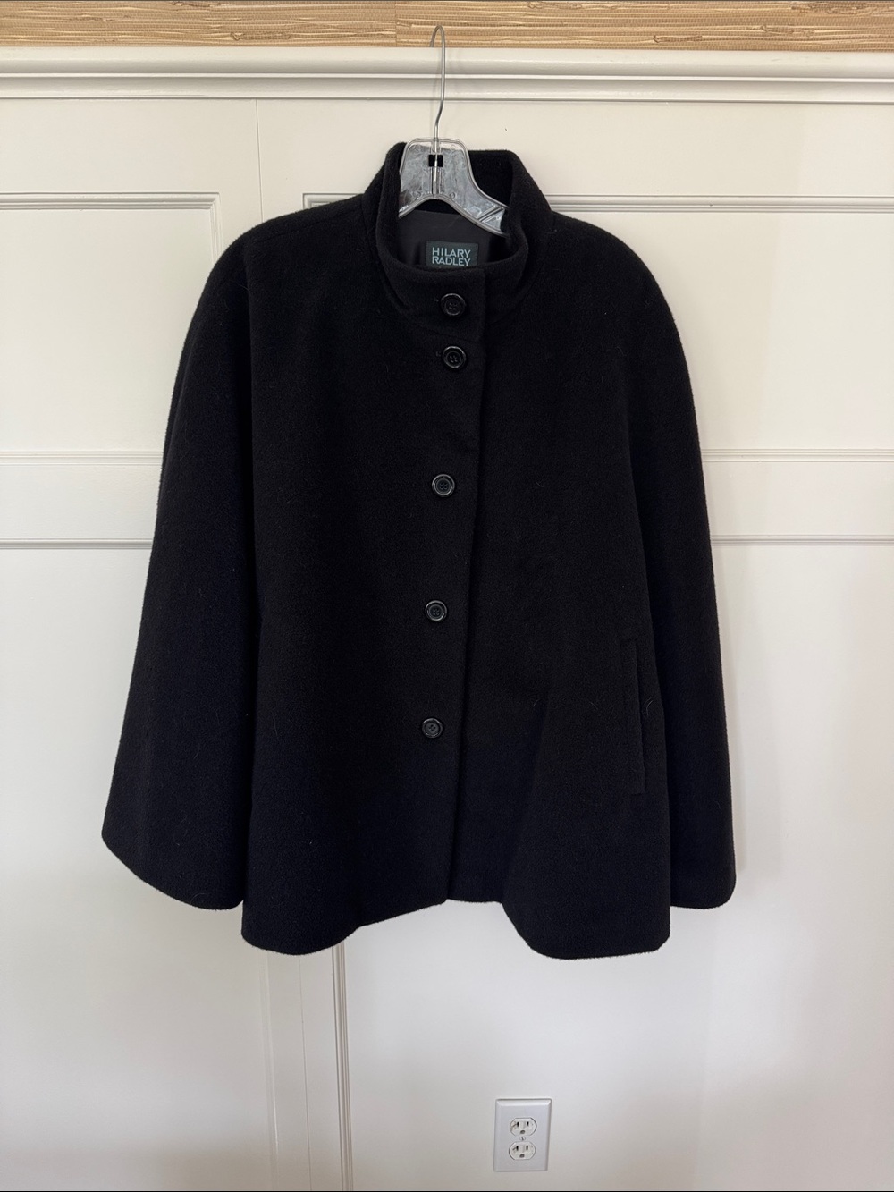 Hilary Radley Black Wool Button-Up Cape Coat